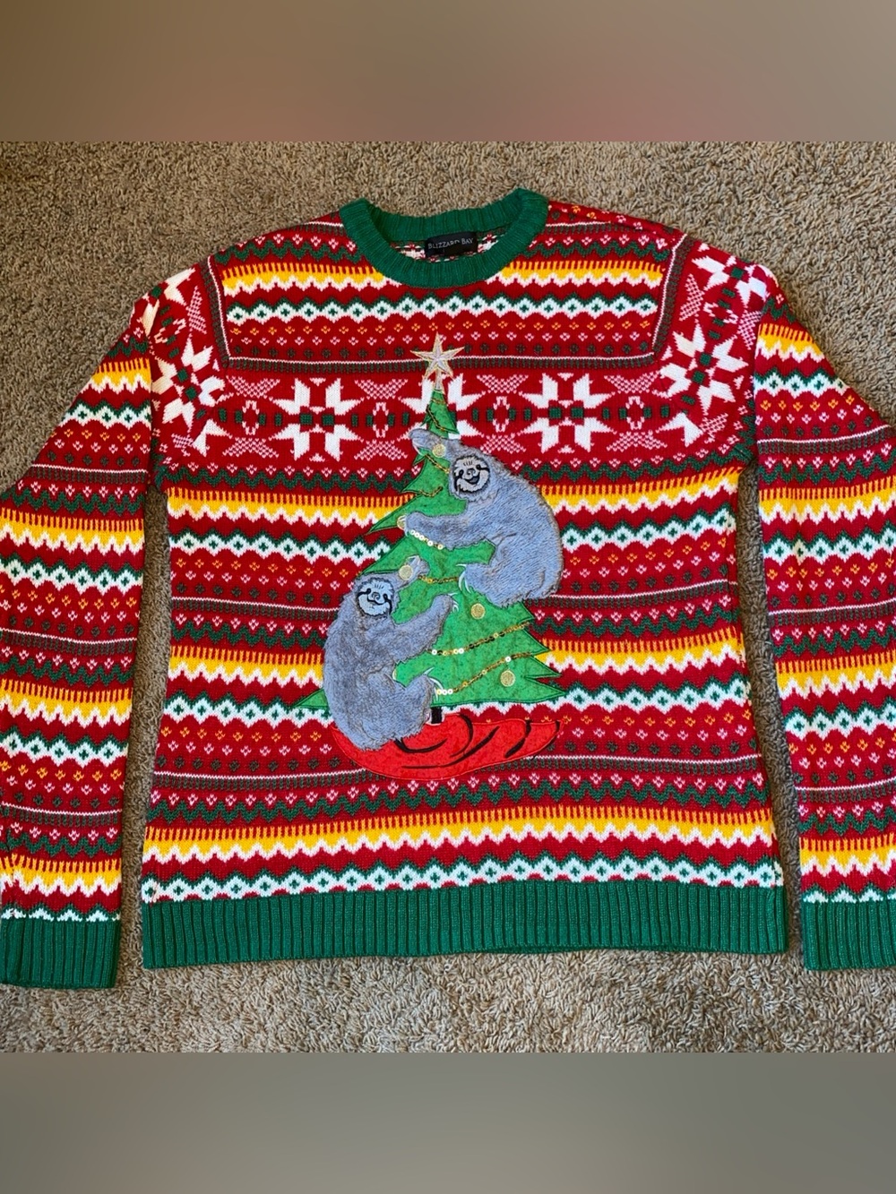 Blizzard Bay Ugly Christmas Sweater Womens Size L Sloth Novelty Holiday Party